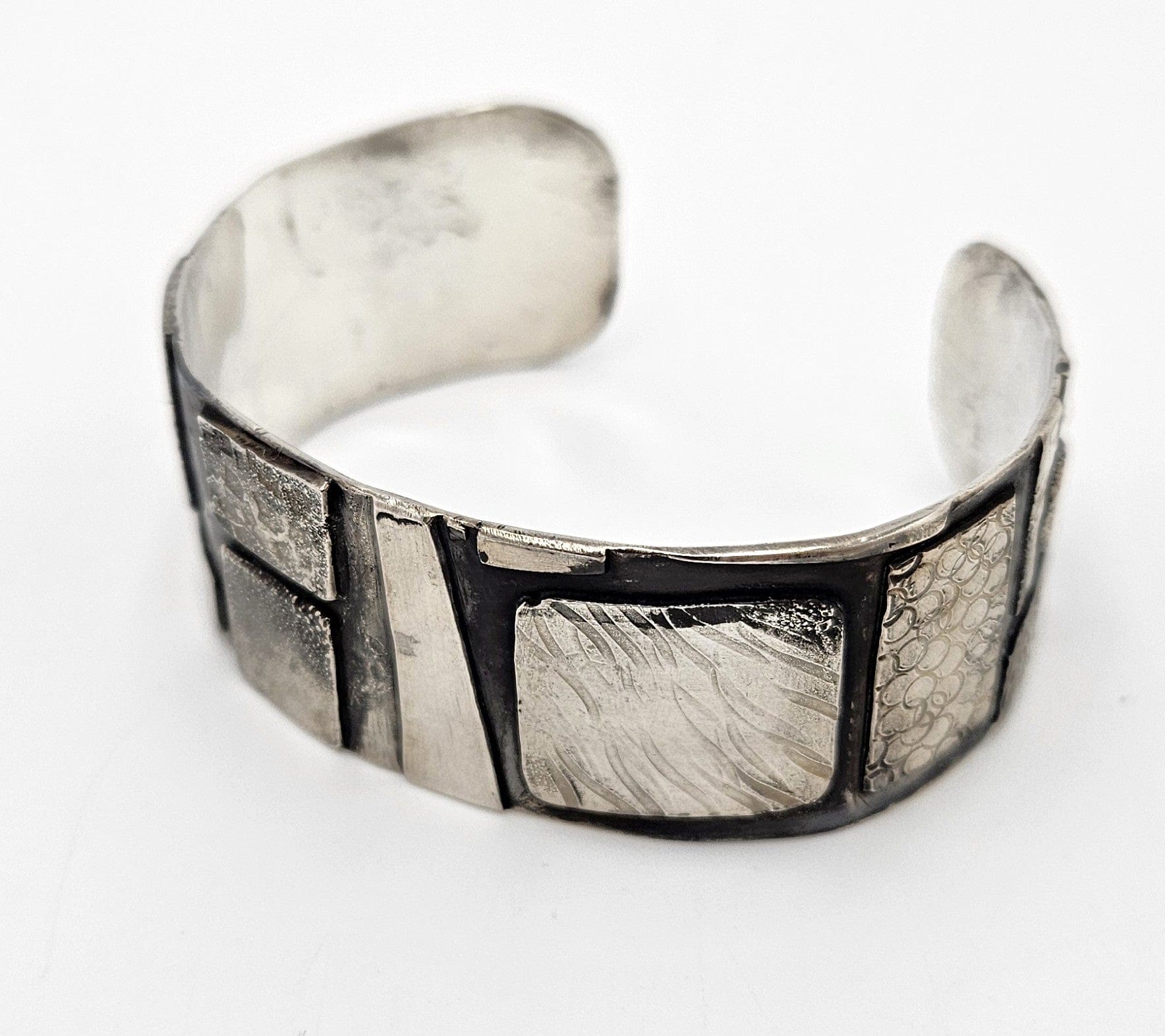 Artisan sterling silver abstract modernist Cuff Bracelet, view 2 of 10