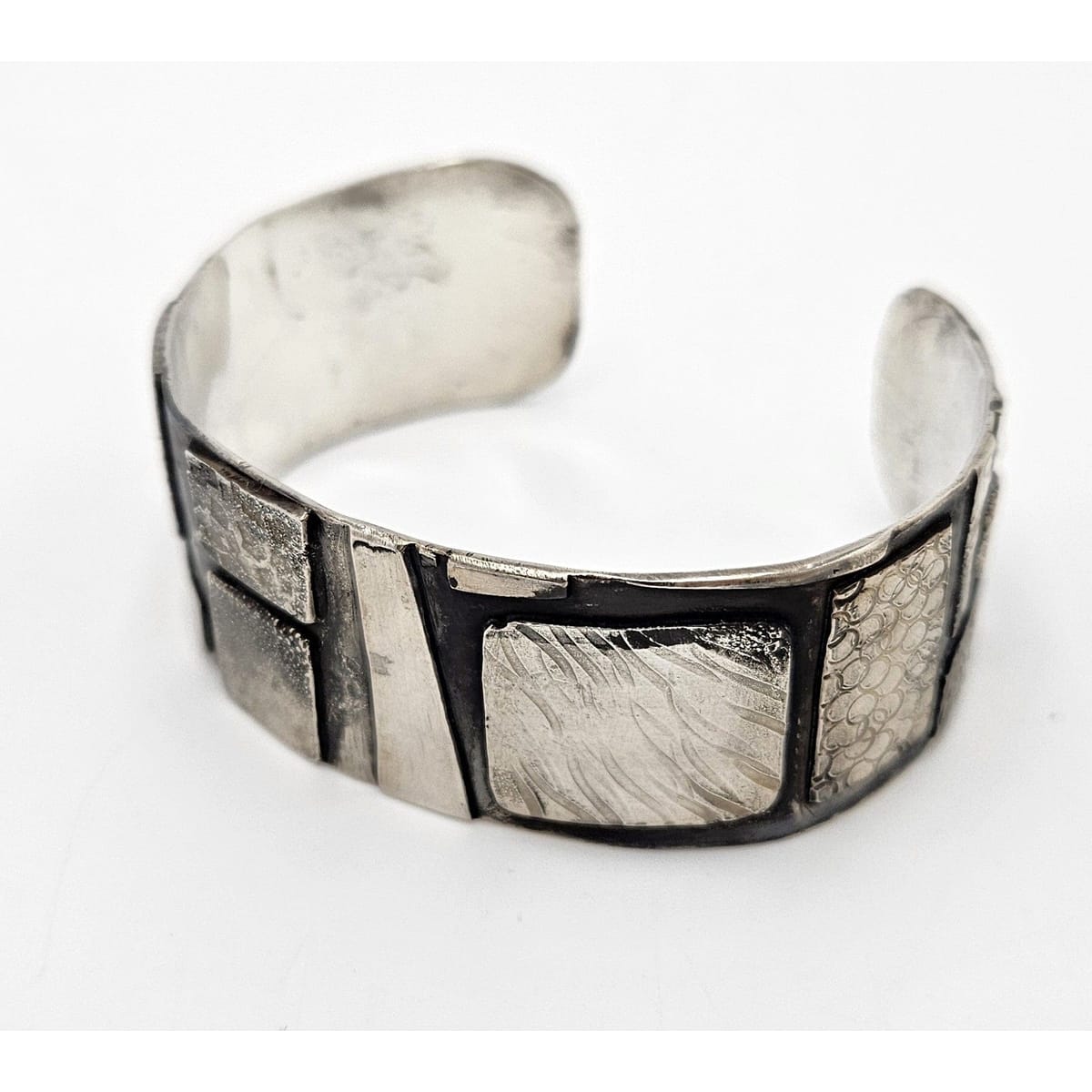 Artisan sterling silver abstract modernist Cuff Bracelet, view 2 of 10