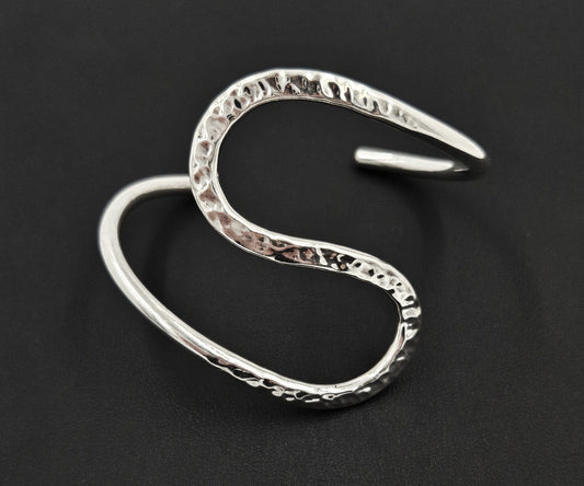 Artisan Sterling Bracelet Jewelry Solid Sterling Silver Abstract Modernist Hammered Cuff Bracelet