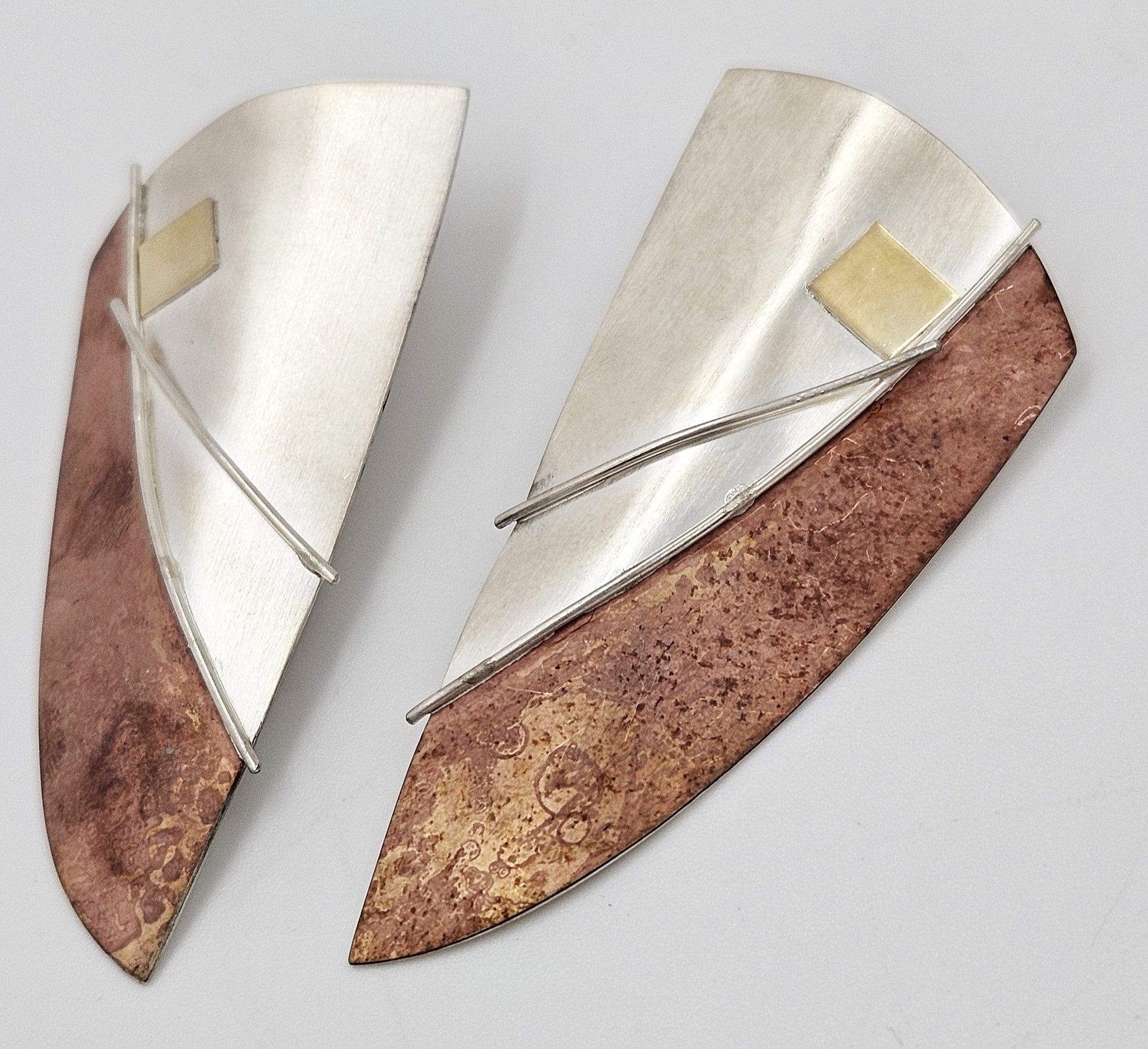 Artisan Sterling Earrings Jewelry Vintage Artisan Handwrought Sterling & Mixed Metal Abstract Mod XL Earrings