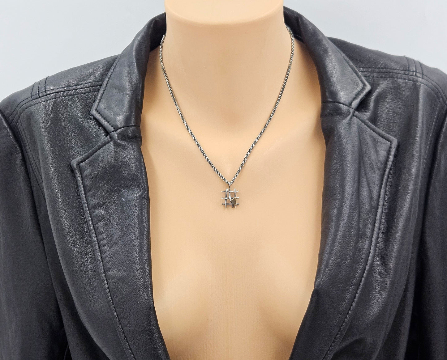 Vintage Artisan sterling silver and 24K gold plated modernist Necklace and Earring Set, view 2 of 7