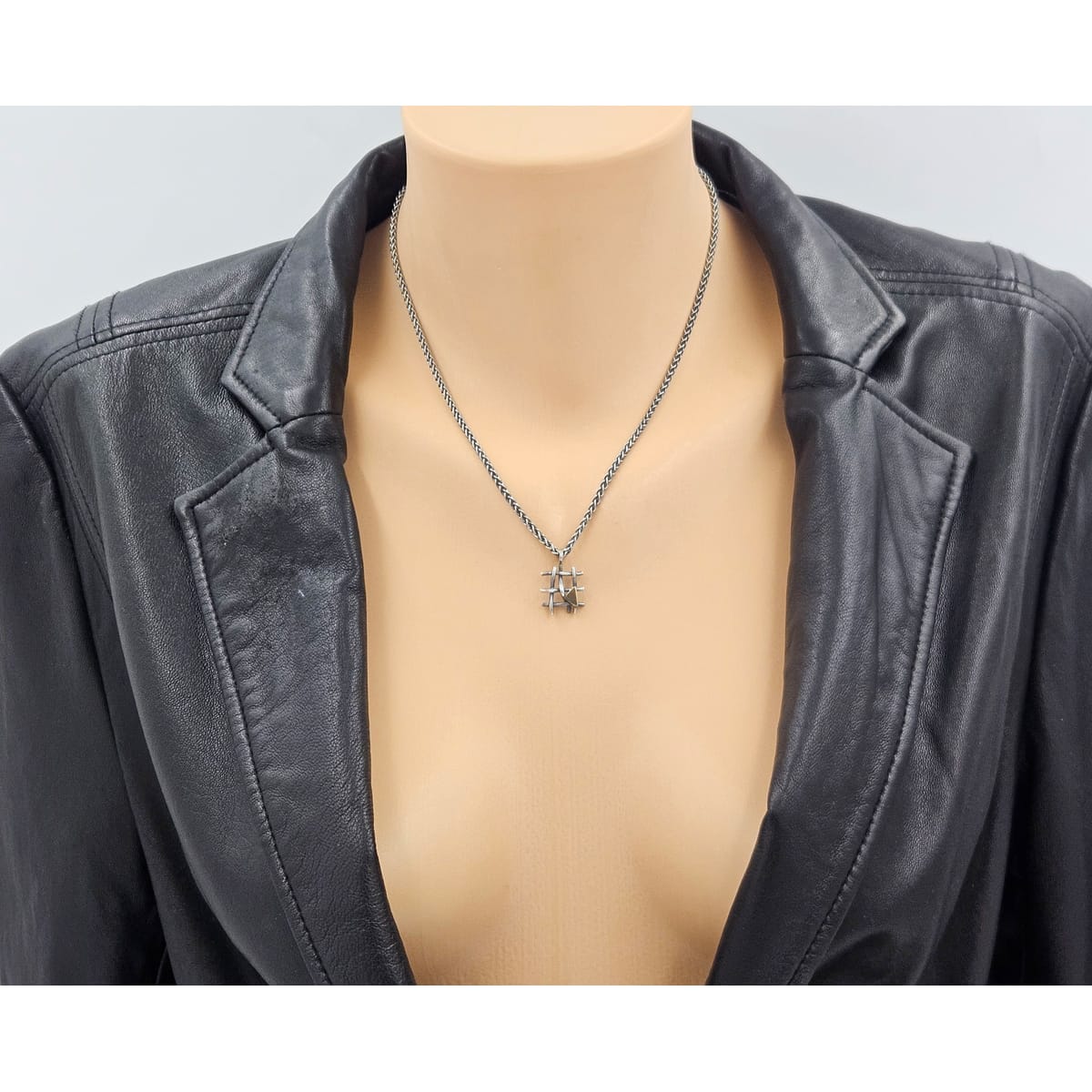 Vintage Artisan sterling silver and 24K gold plated modernist Necklace and Earring Set, view 2 of 7