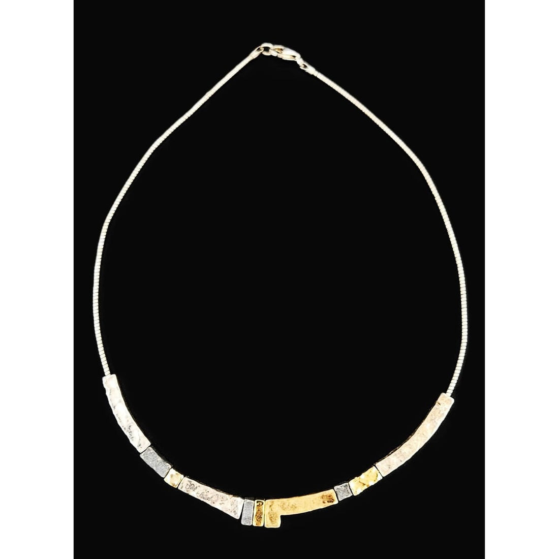 modernist Hammered Pendants Multi-Tone sterling silver and 24K gold plated Necklace, view 1 of 8
