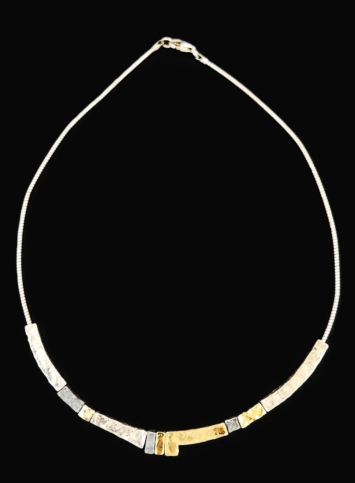 modernist Hammered Pendants Multi-Tone sterling silver and 24K gold plated Necklace, view 1 of 8