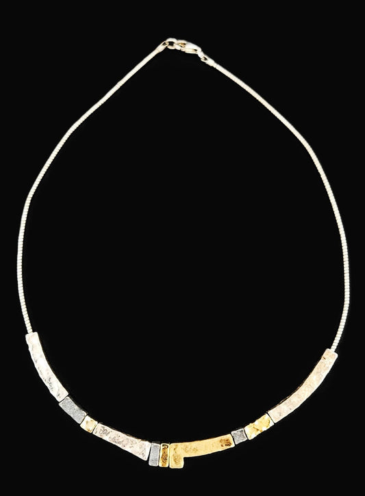 modernist Hammered Pendants Multi-Tone sterling silver and 24K gold plated Necklace, view 1 of 8