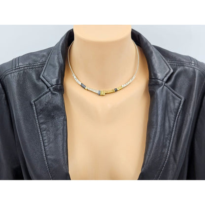 modernist Hammered Pendants Multi-Tone sterling silver and 24K gold plated Necklace, view 2 of 8