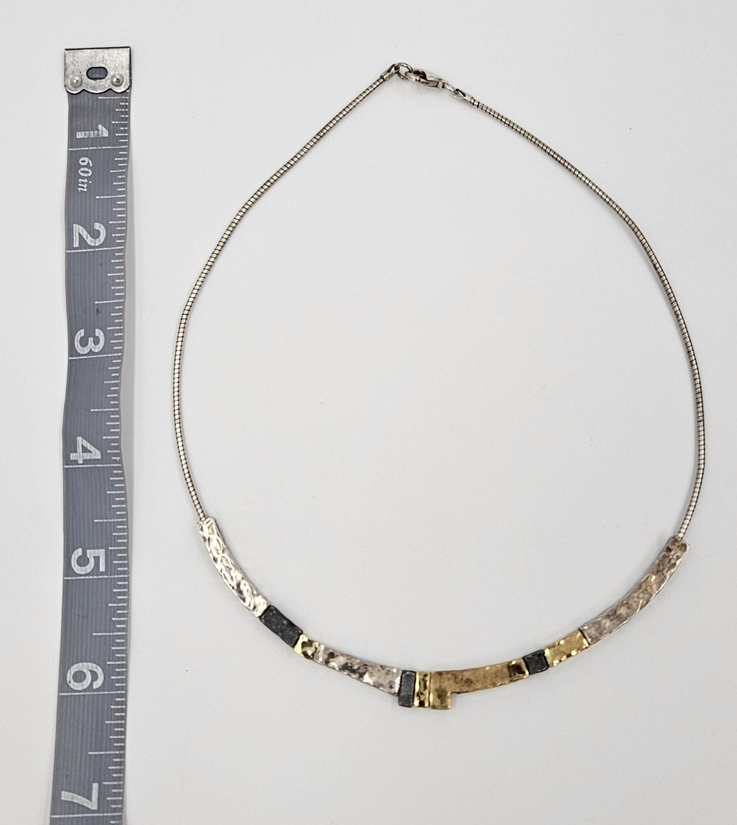 modernist Hammered Pendants Multi-Tone sterling silver and 24K gold plated Necklace, view 8 of 8