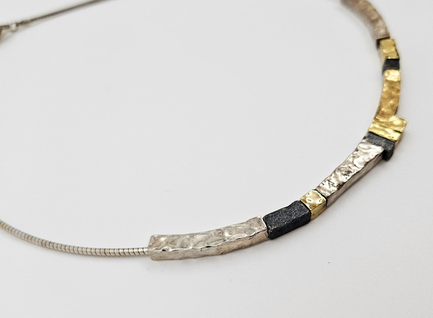 modernist Hammered Pendants Multi-Tone sterling silver and 24K gold plated Necklace, view 4 of 8