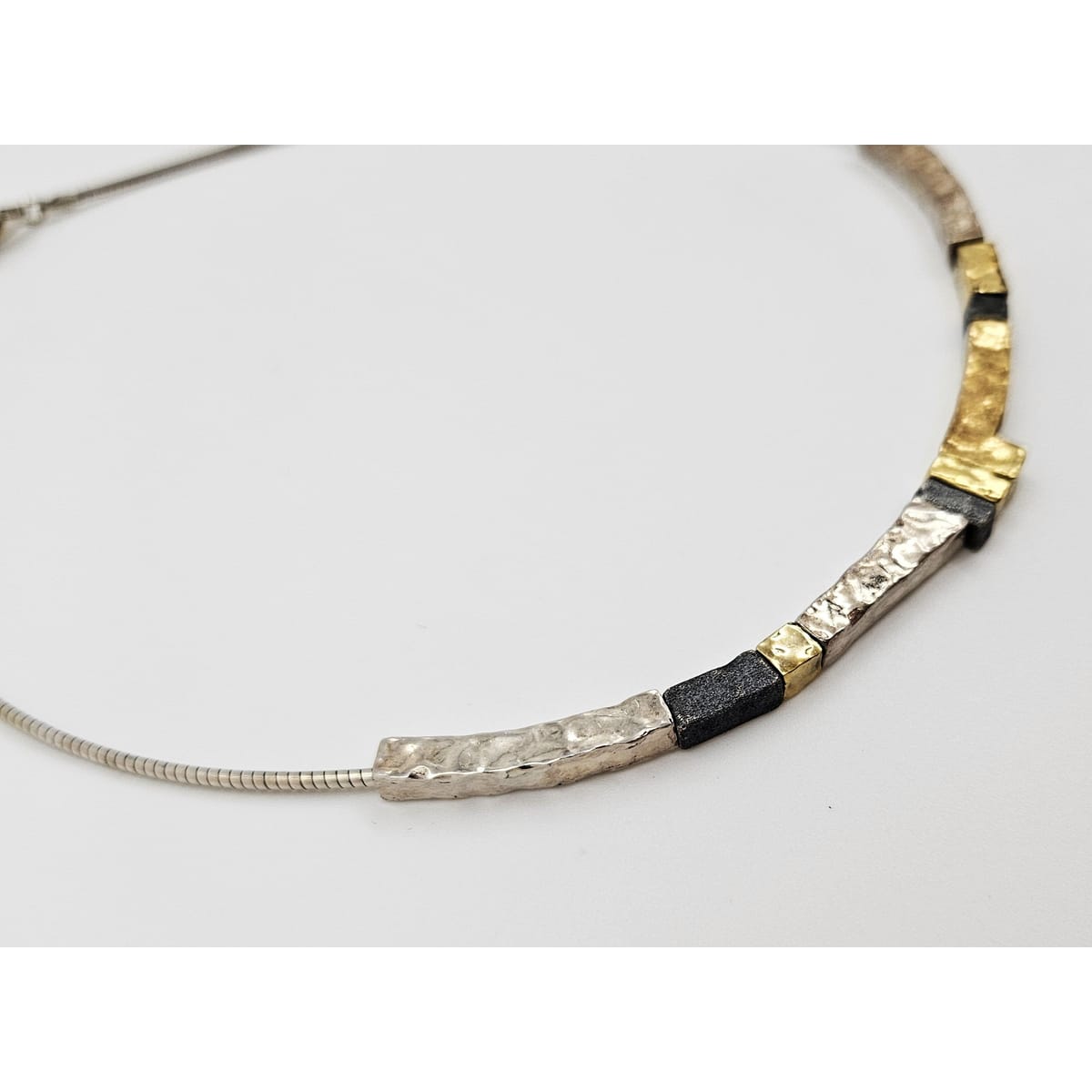 modernist Hammered Pendants Multi-Tone sterling silver and 24K gold plated Necklace, view 4 of 8