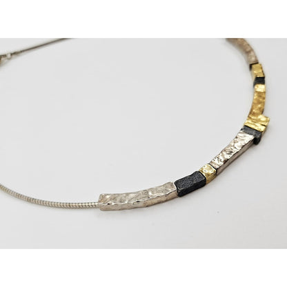 modernist Hammered Pendants Multi-Tone sterling silver and 24K gold plated Necklace, view 4 of 8