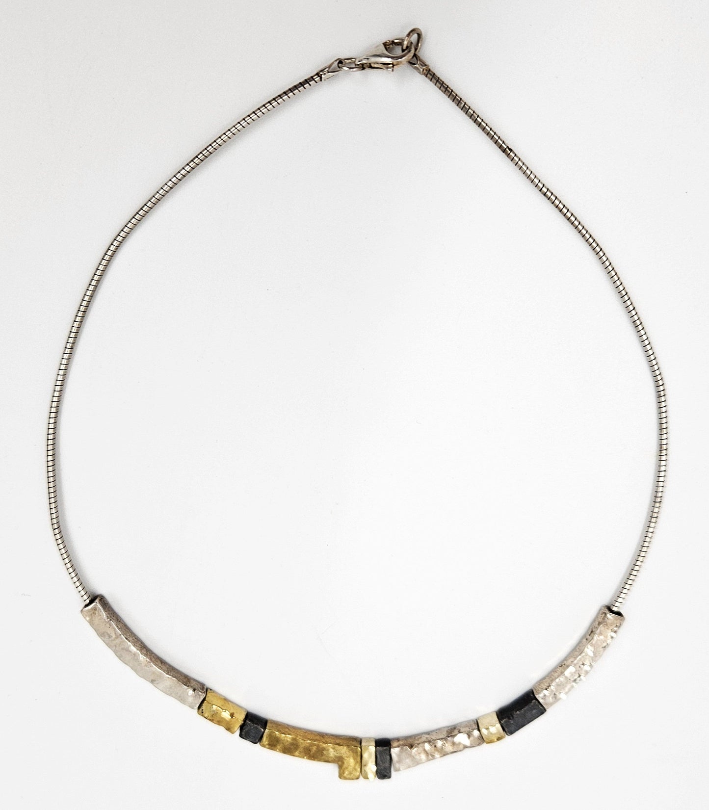 modernist Hammered Pendants Multi-Tone sterling silver and 24K gold plated Necklace, view 7 of 8