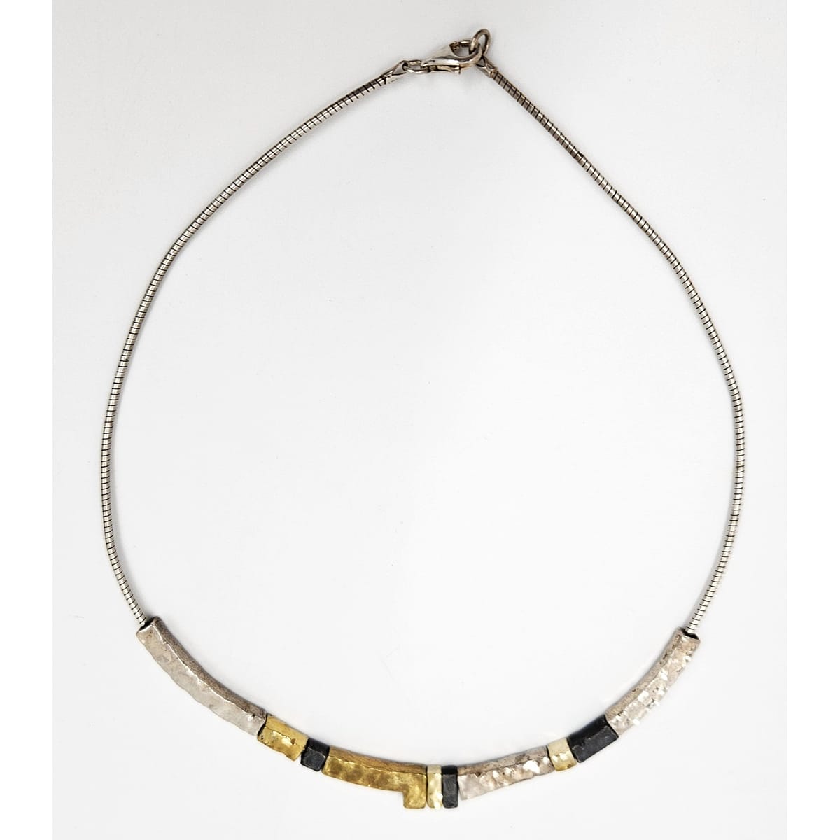 modernist Hammered Pendants Multi-Tone sterling silver and 24K gold plated Necklace, view 7 of 8