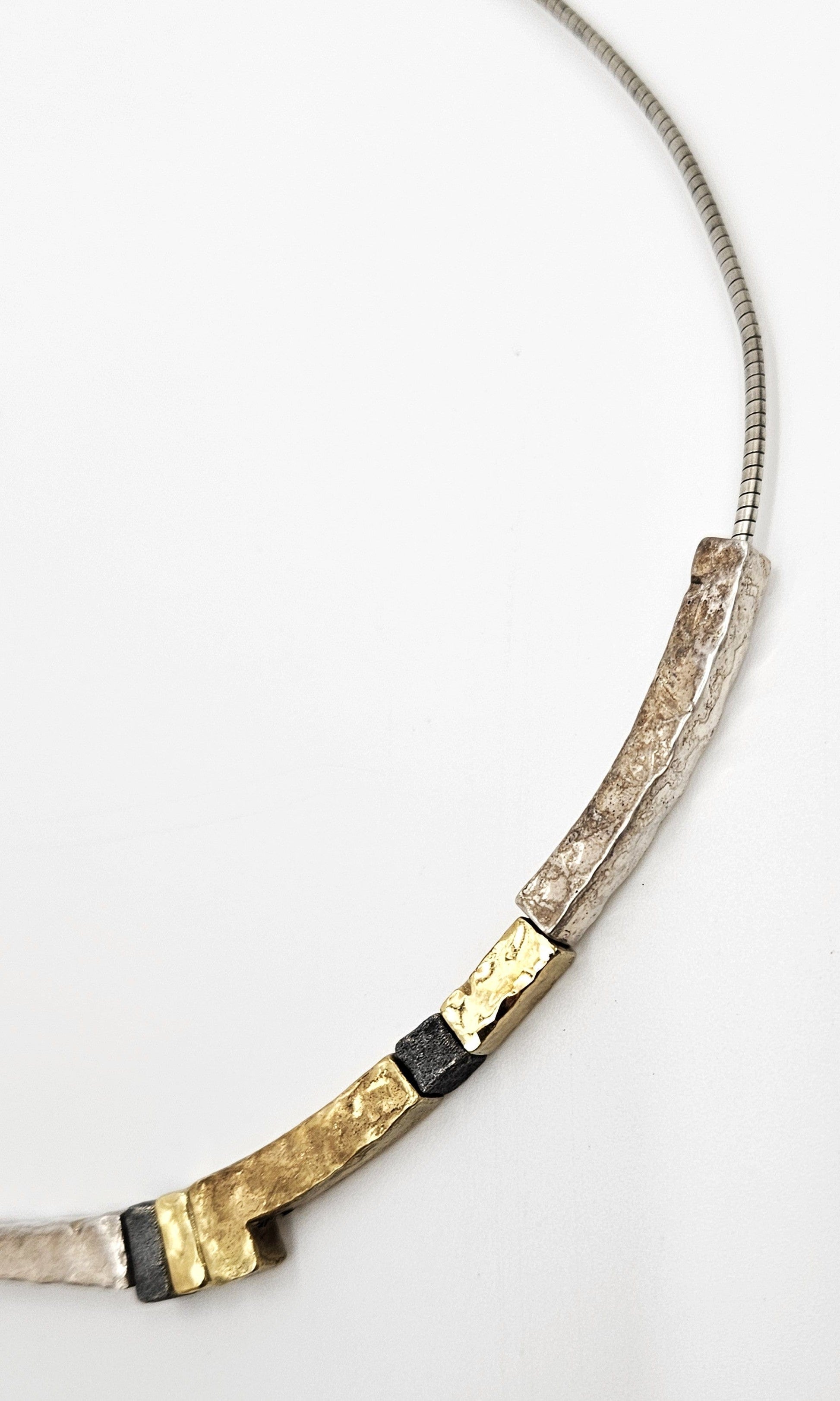 modernist Hammered Pendants Multi-Tone sterling silver and 24K gold plated Necklace, view 6 of 8