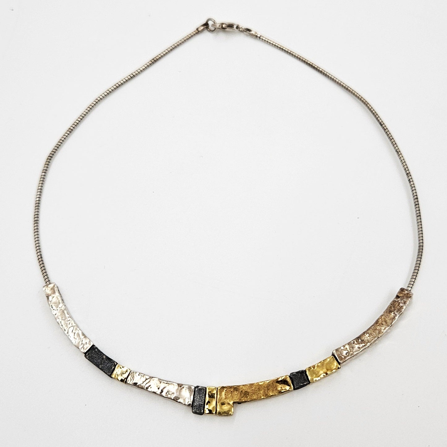 modernist Hammered Pendants Multi-Tone sterling silver and 24K gold plated Necklace, view 3 of 8