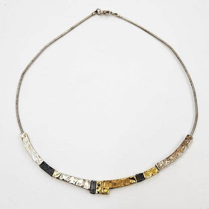 modernist Hammered Pendants Multi-Tone sterling silver and 24K gold plated Necklace, view 3 of 8