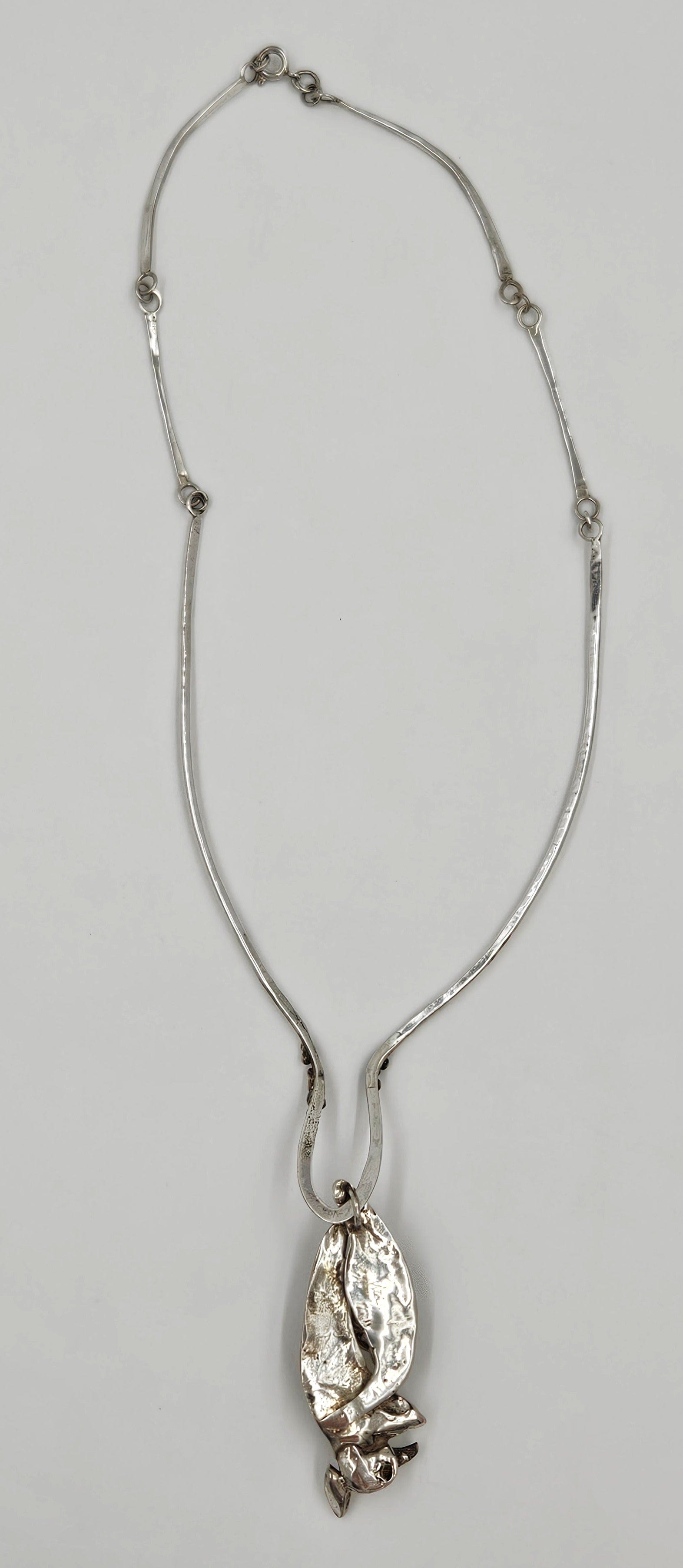 Artisan Sterling Necklace Jewelry Brutalist Sterling Silver Modernist Pendant Collar Necklace