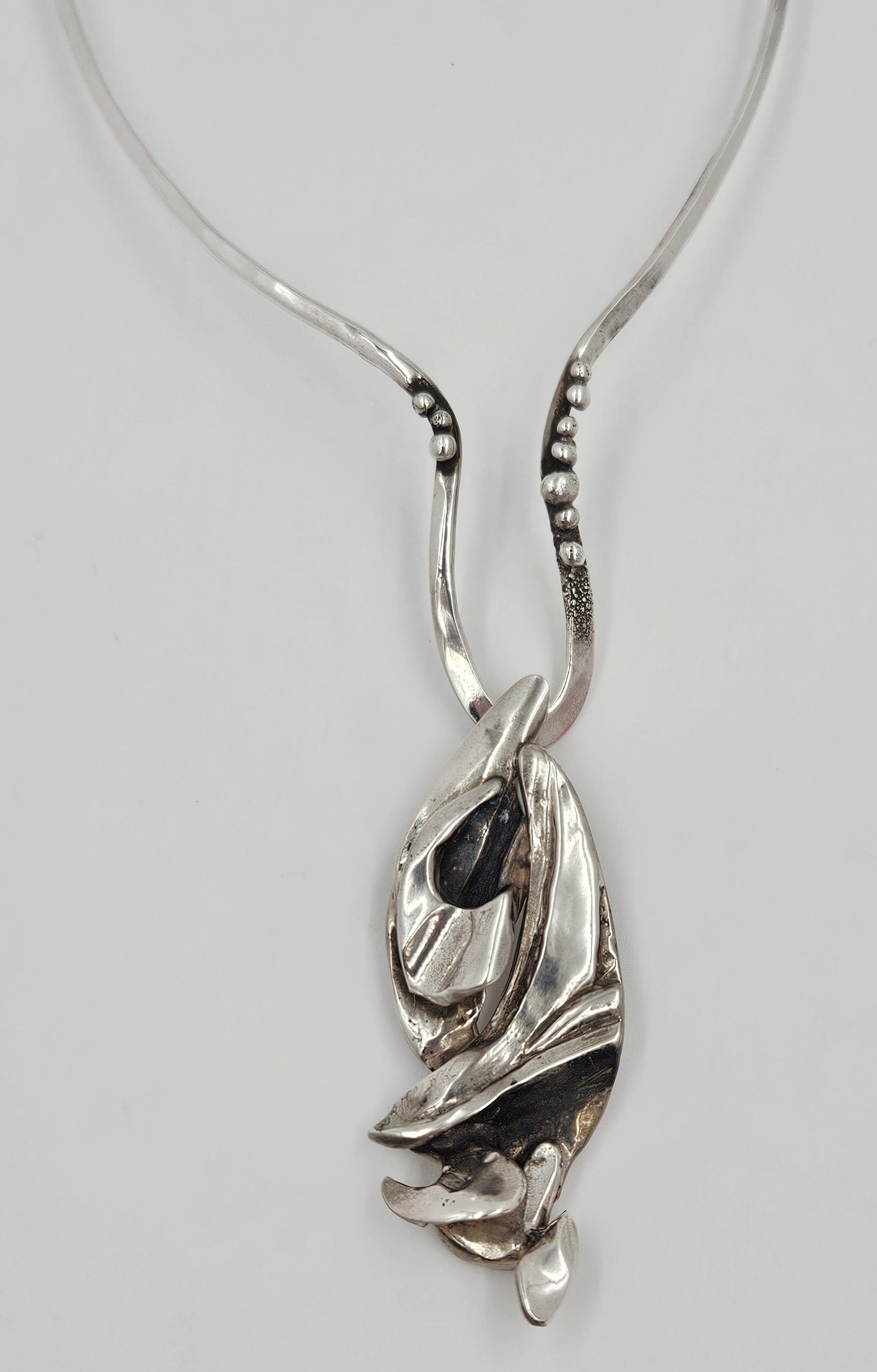 Artisan Sterling Necklace Jewelry Brutalist Sterling Silver Modernist Pendant Collar Necklace