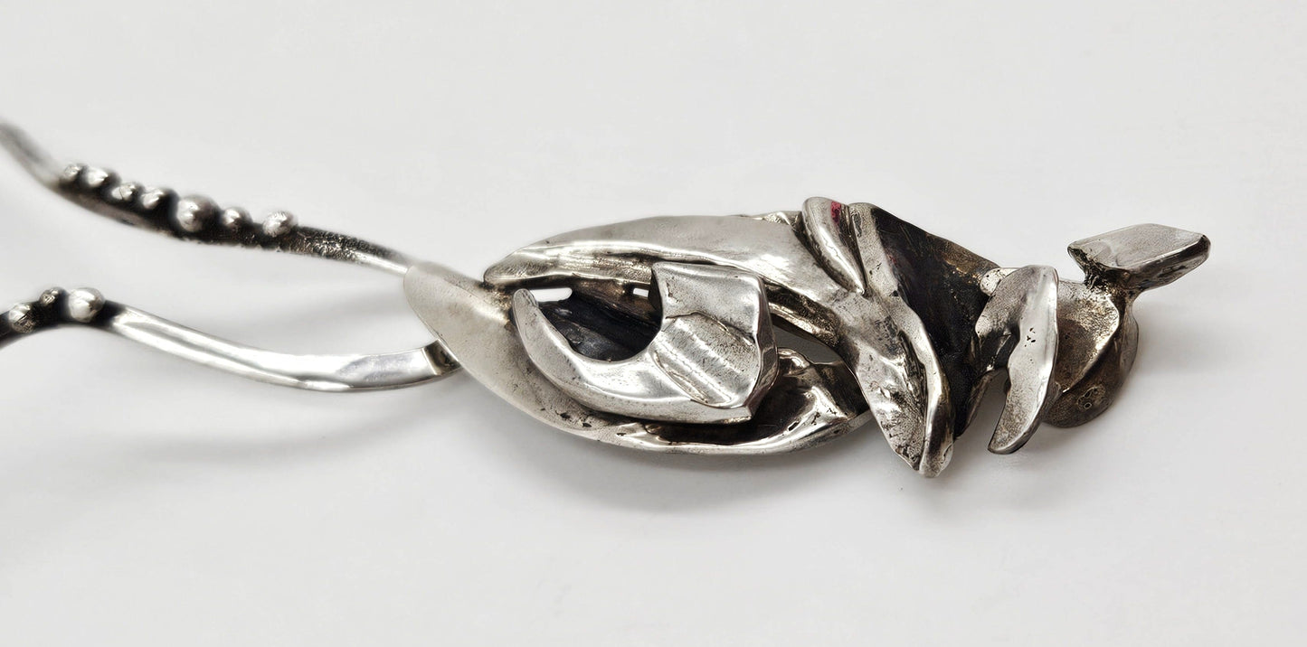 Artisan Sterling Necklace Jewelry Brutalist Sterling Silver Modernist Pendant Collar Necklace