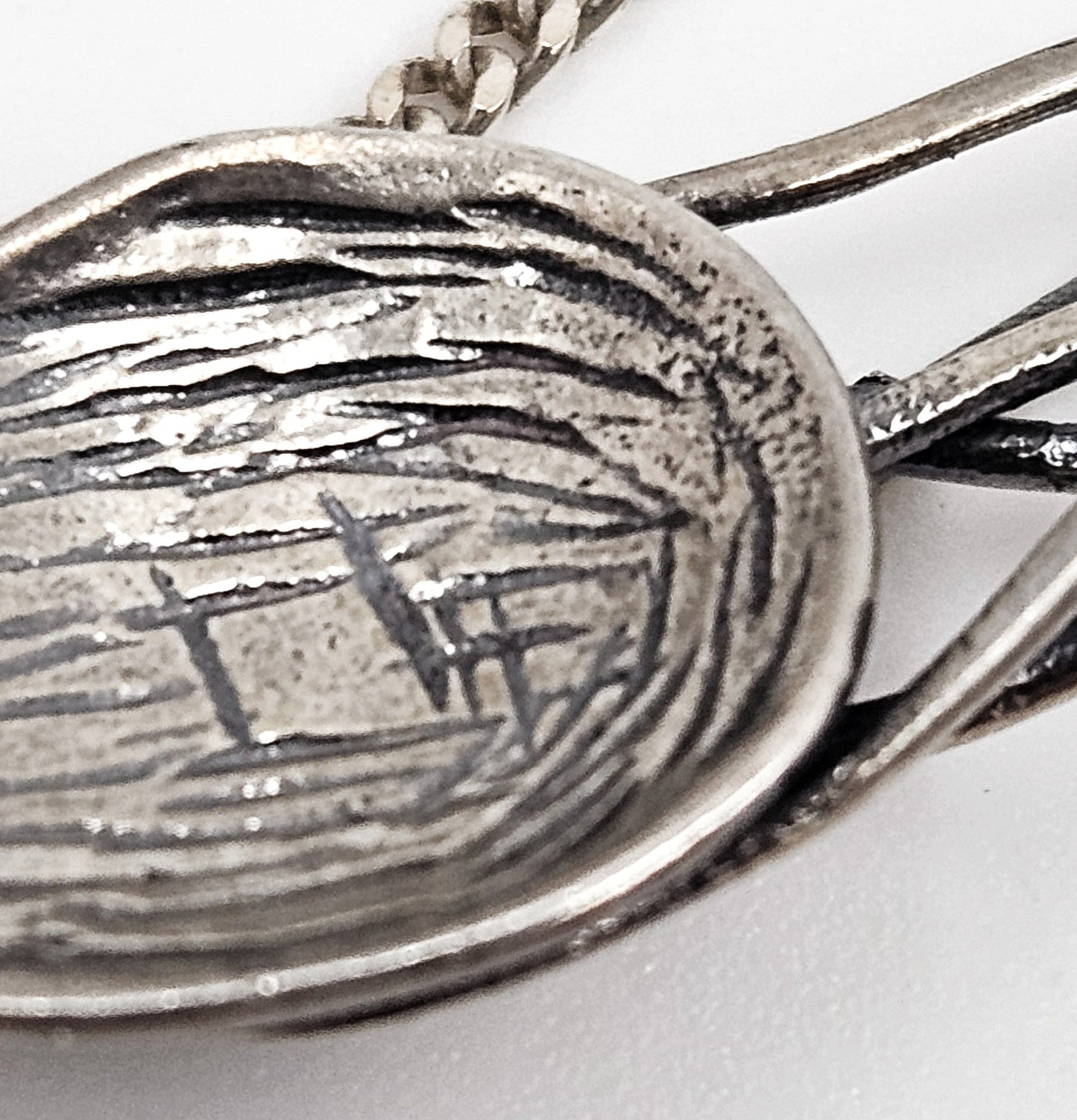 Vintage sterling silver Artisan Signed abstract modernist Y Pendant Necklace, view 8 of 9