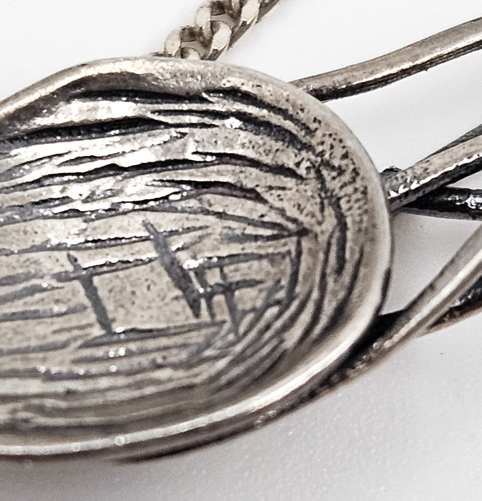 Vintage sterling silver Artisan Signed abstract modernist Y Pendant Necklace, view 8 of 9