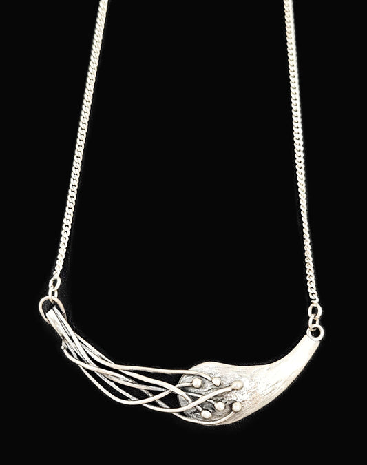 Vintage sterling silver Artisan Signed abstract modernist Y Pendant Necklace, view 2 of 9