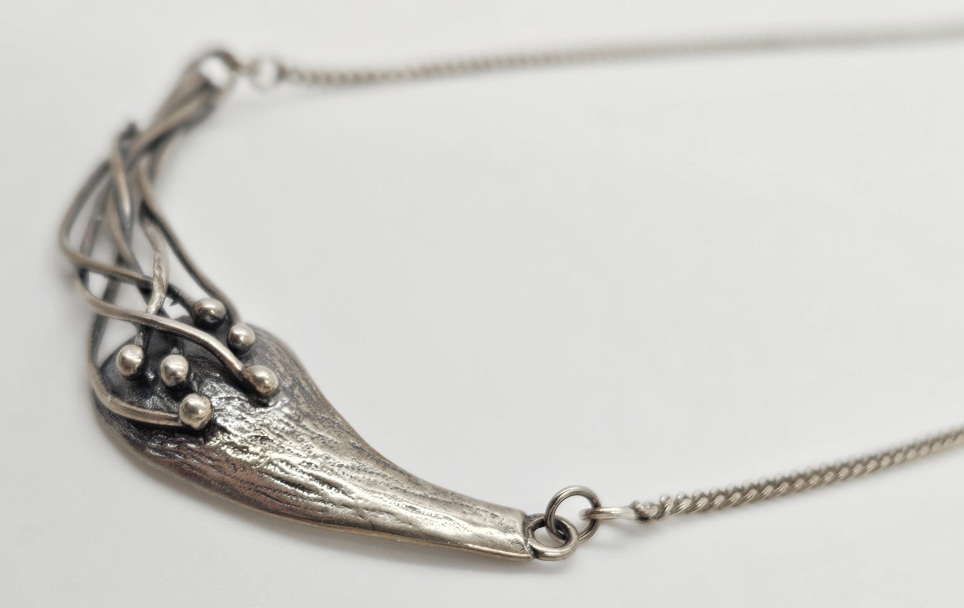 Vintage sterling silver Artisan Signed abstract modernist Y Pendant Necklace, view 6 of 9