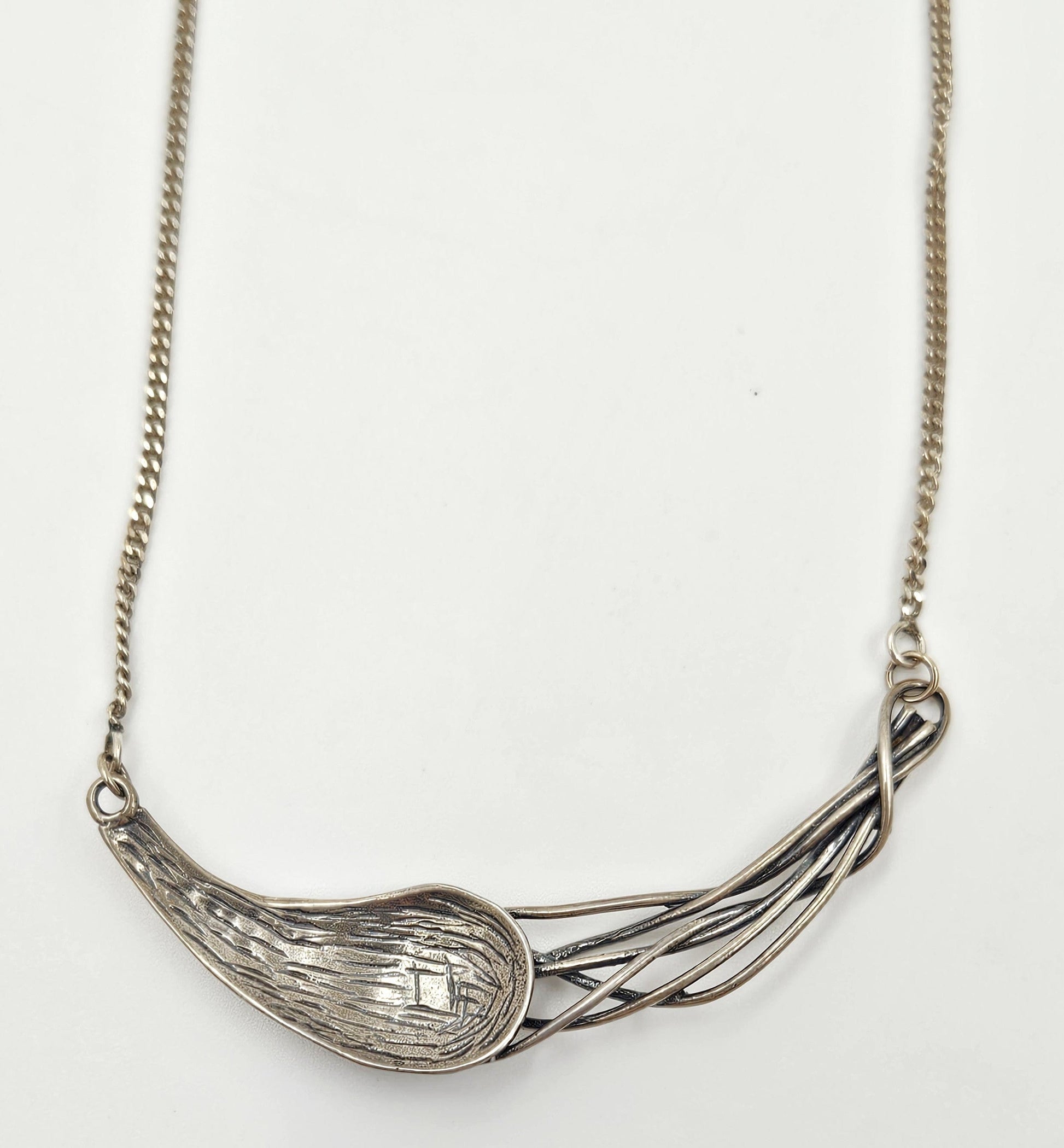 Vintage sterling silver Artisan Signed abstract modernist Y Pendant Necklace, view 7 of 9