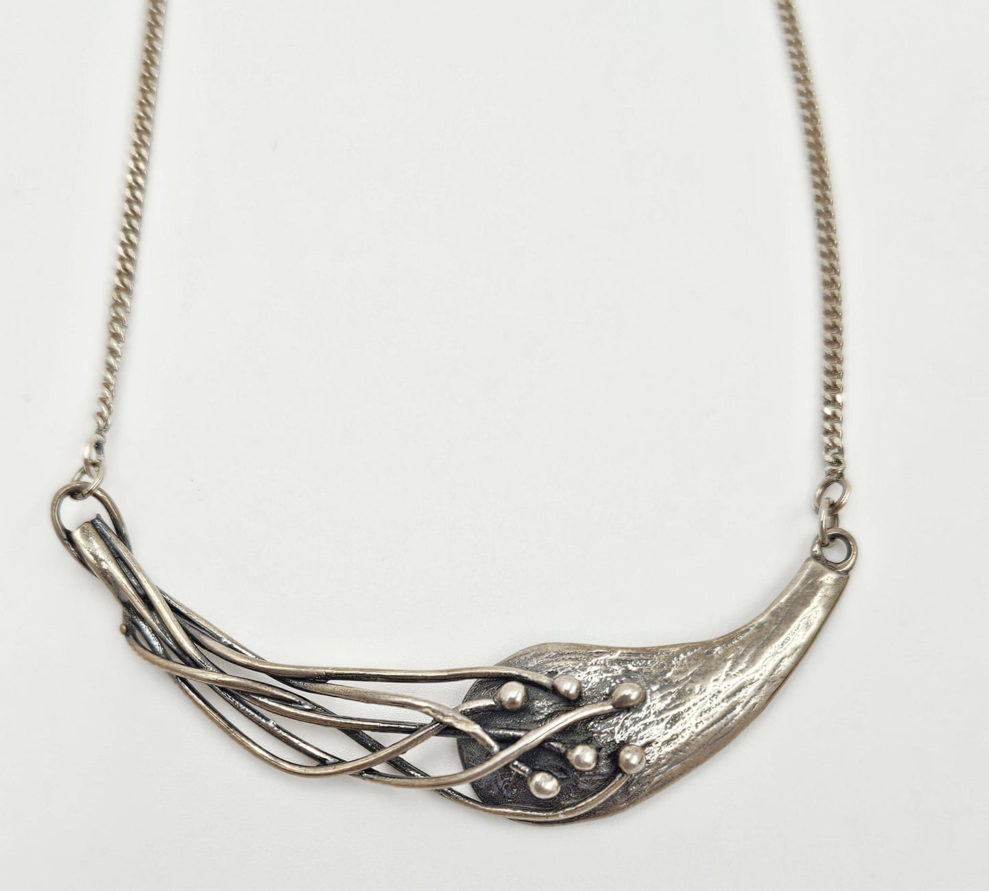 Vintage sterling silver Artisan Signed abstract modernist Y Pendant Necklace, view 5 of 9