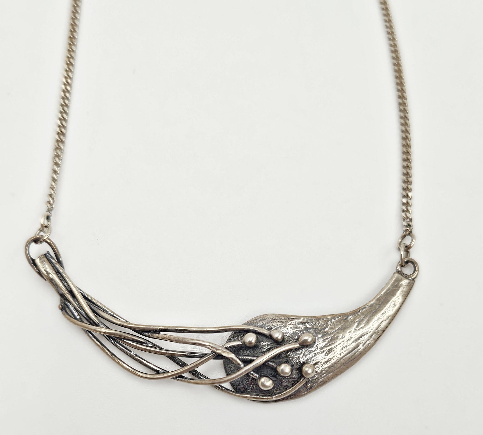Vintage sterling silver Artisan Signed abstract modernist Y Pendant Necklace, view 5 of 9