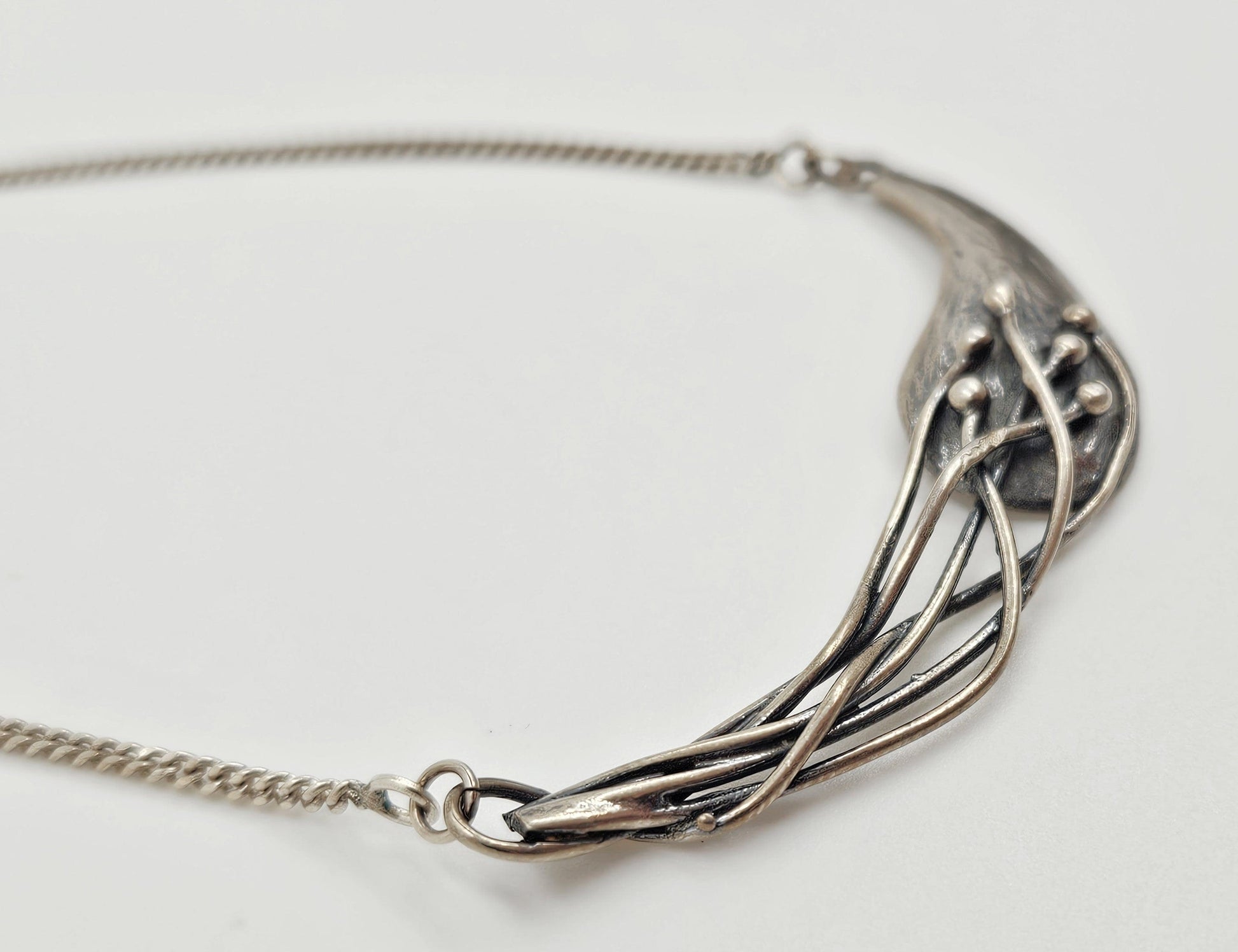 Vintage sterling silver Artisan Signed abstract modernist Y Pendant Necklace, view 4 of 9