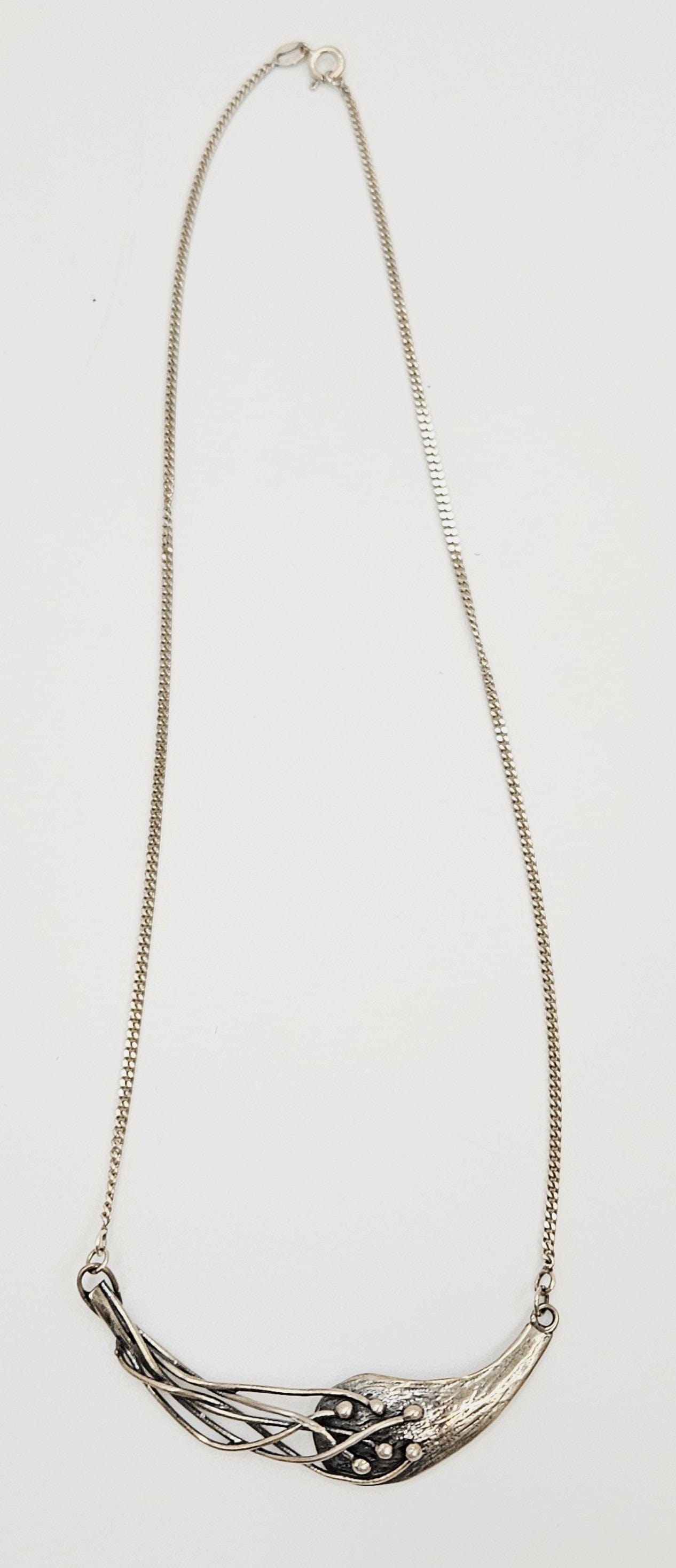 Vintage sterling silver Artisan Signed abstract modernist Y Pendant Necklace, view 3 of 9