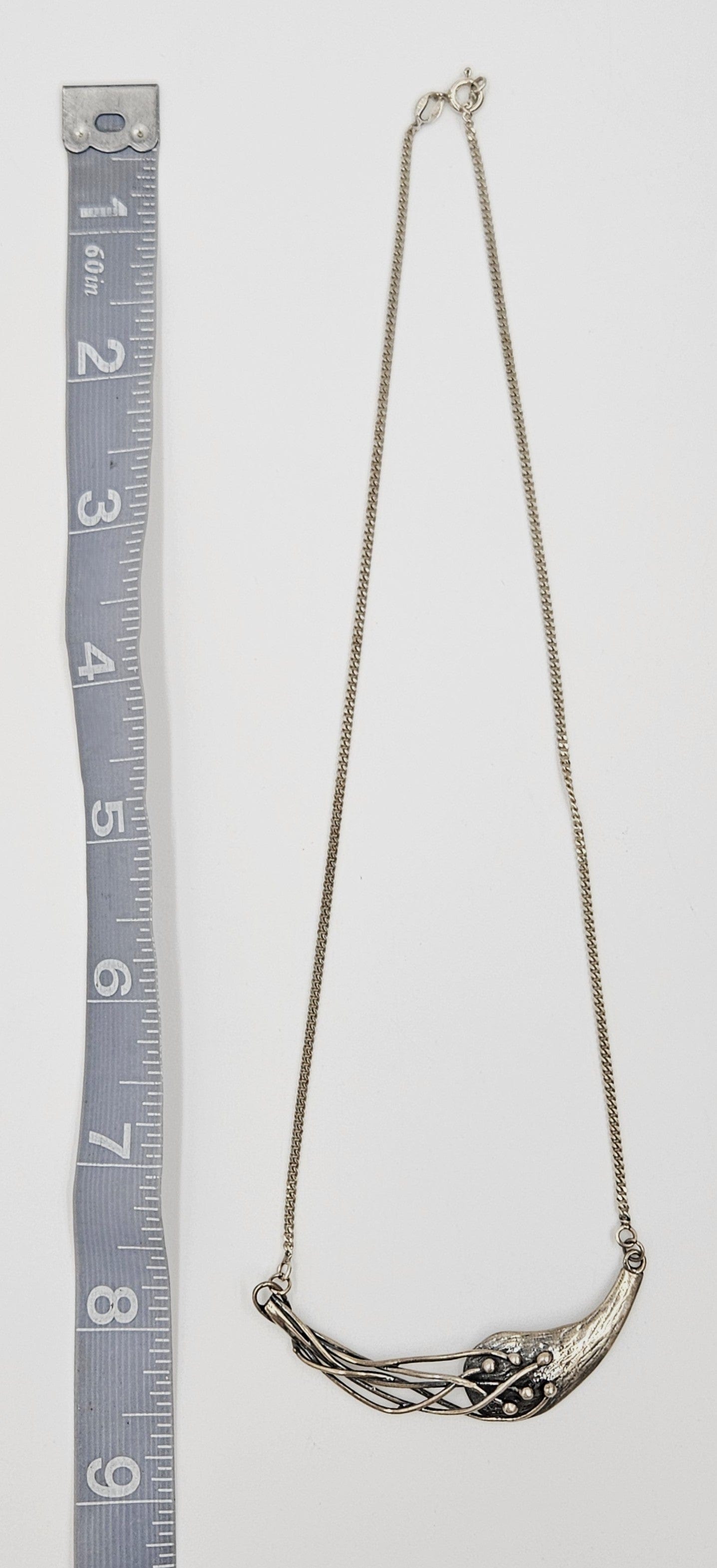 Vintage sterling silver Artisan Signed abstract modernist Y Pendant Necklace, view 9 of 9