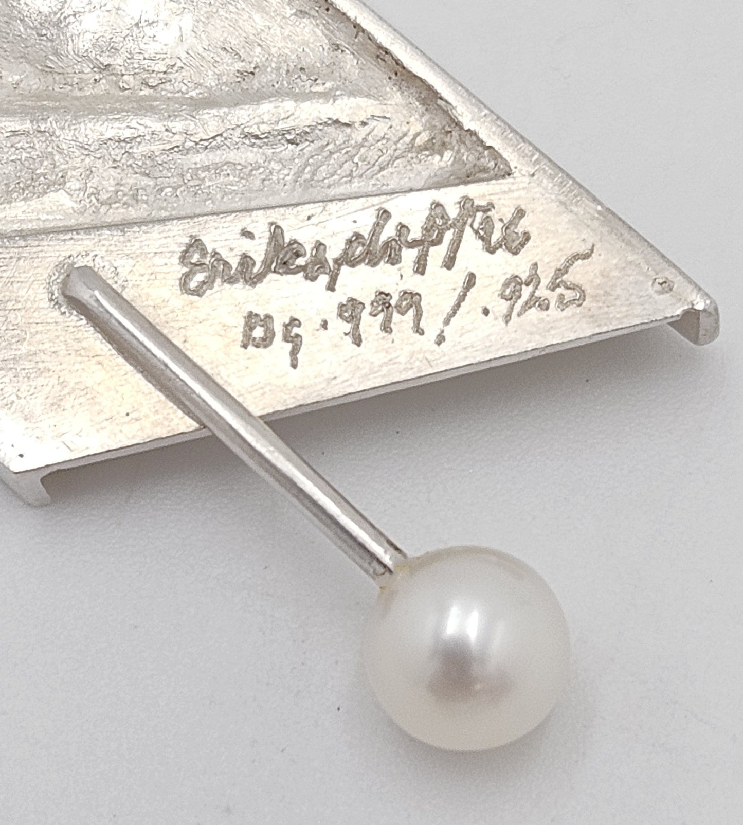 Artisan Sterling Necklace Jewelry Sterling & Gold and Pearl Abstract Modernist Pendant Necklace Signed