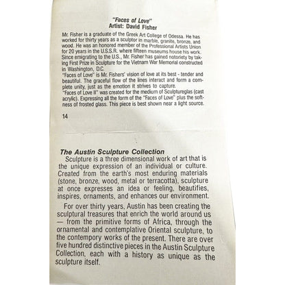 Austin Productions Sculpture Austin Productions David Fisher Faces of Love Brass &amp; Wood Sculpture 1980s