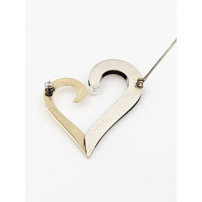 B Levy Jewelry Superb Artisan Signed B Levy Sterling 14k Gold &amp; Pearl Modernist Heart Brooch