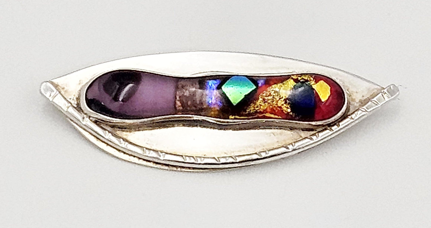Barbara Sucherman Jewelry Designer Sucherman Sterling Abstract Modernist 3D Art Glass Brooch 1980s