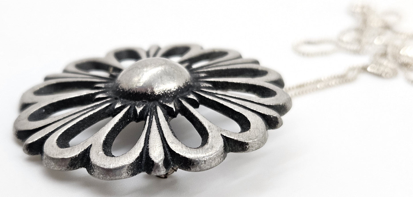 Bernt Torngre Sweden Jewelry BT Sweden Pewter Modernist Flower Brooch/Pendant Sterling Necklace 1967