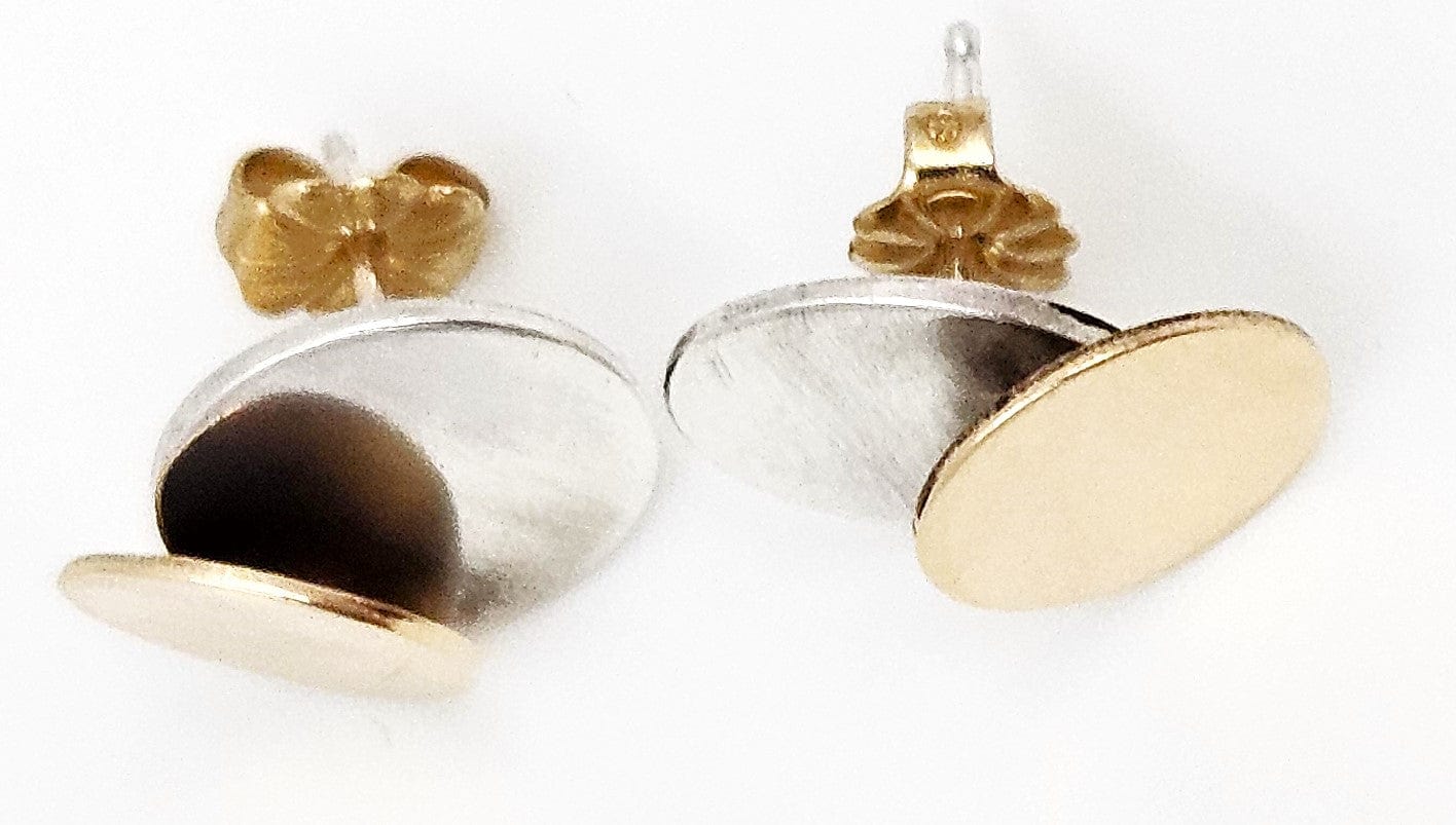 Betty Cooke Jewelry Superb Betty Cooke Modernist Sterling + 14K Double Disc Earrings Circa 1960s