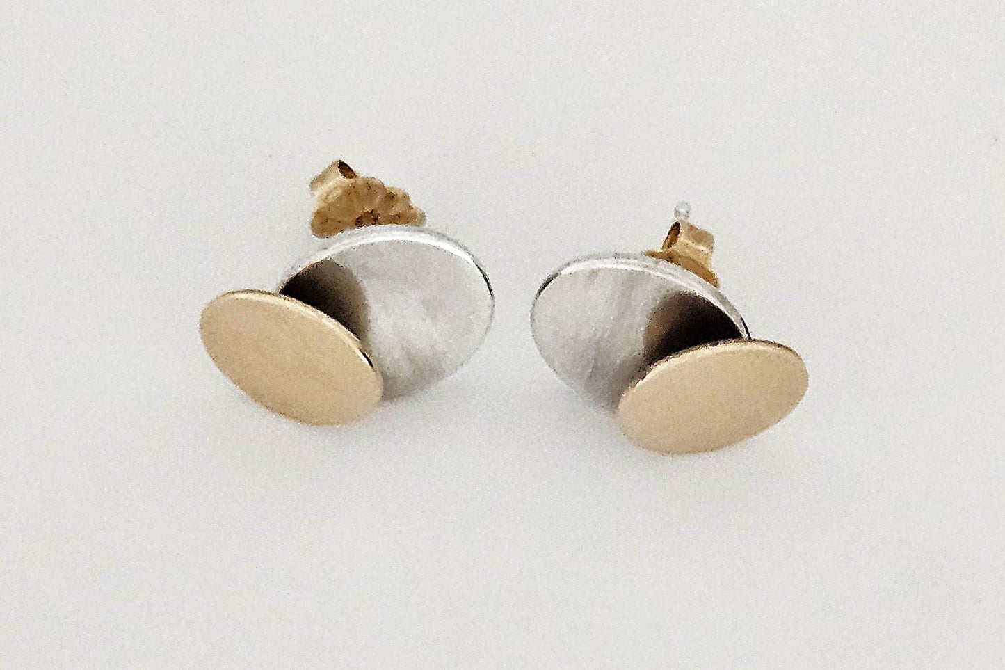 Betty Cooke Jewelry Superb Betty Cooke Modernist Sterling + 14K Double Disc Earrings Circa 1960s