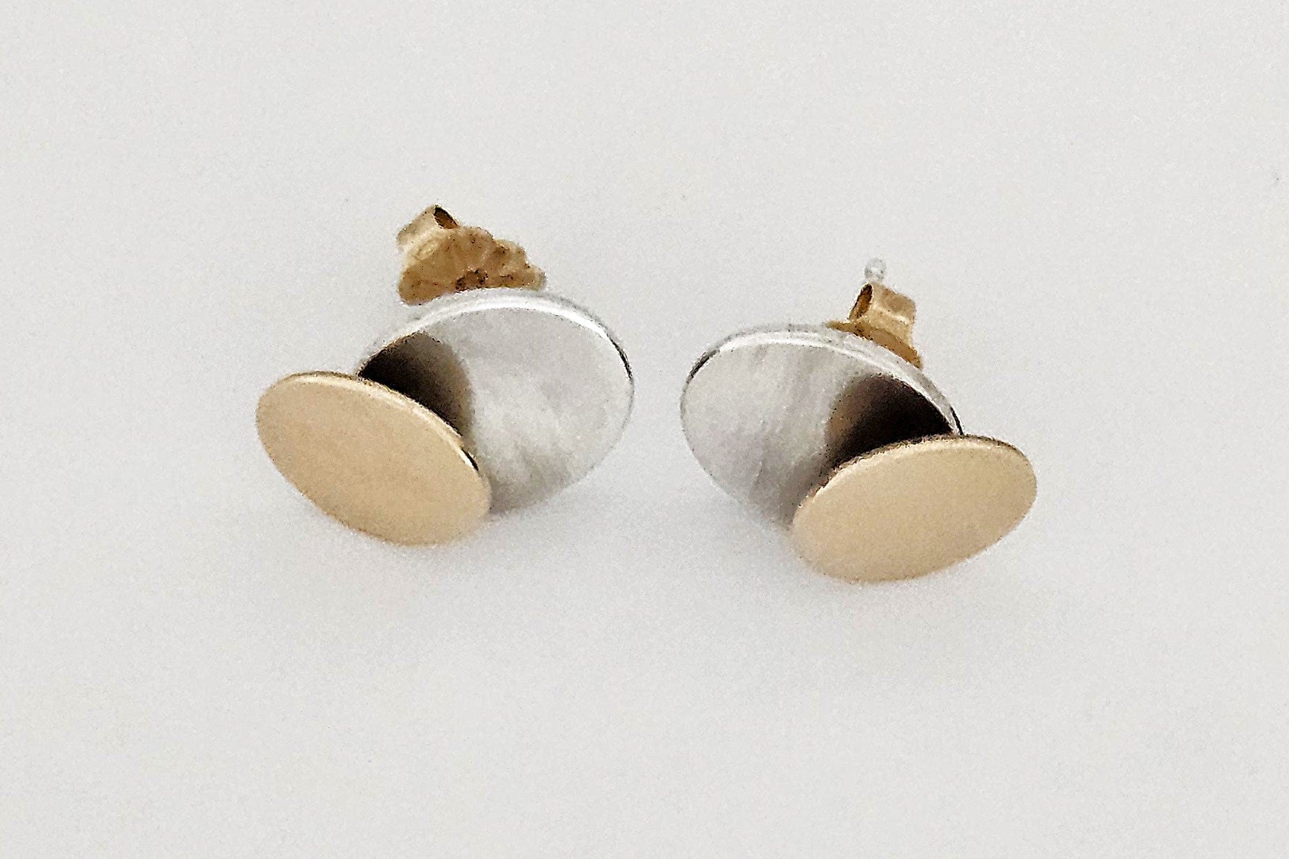 Betty Cooke Jewelry Superb Betty Cooke Modernist Sterling + 14K Double Disc Earrings Circa 1960s