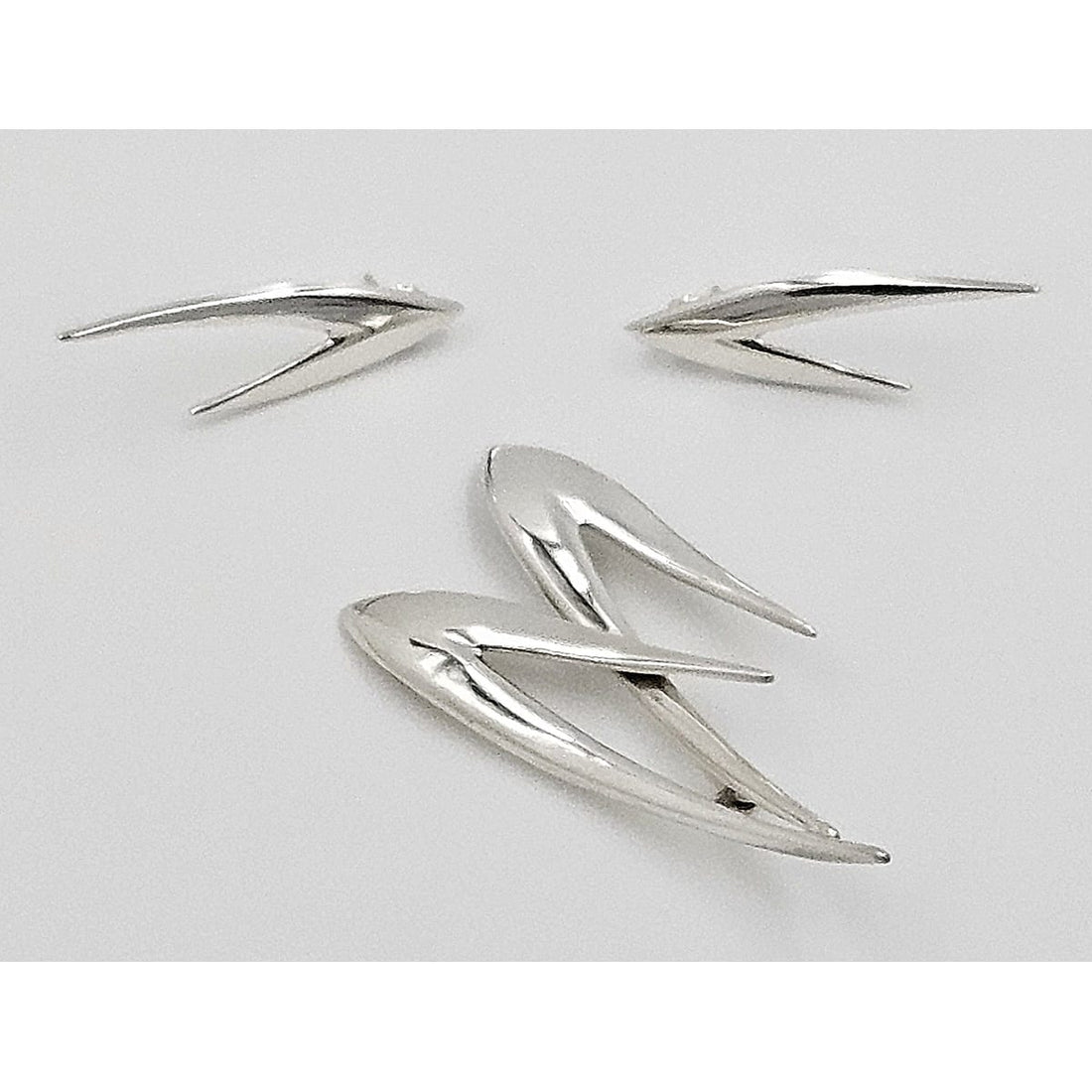 Borresen Lassen Jewelry Børresen Lassen B&amp;L Denmark Sterling 3D Retro Atomic Brooch Earring Set 50s