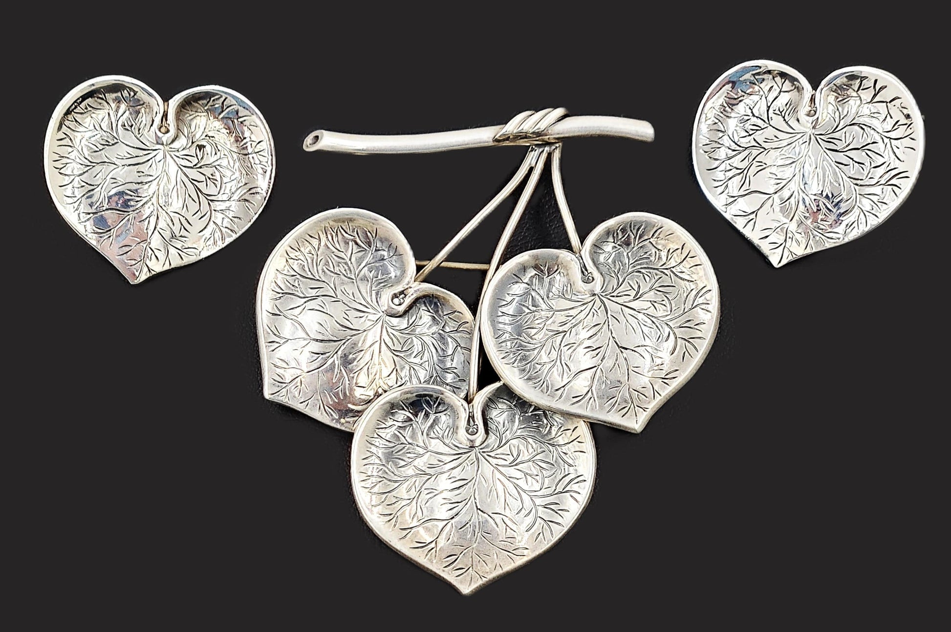 Borresen Lassen Jewelry Børresen Lassen B&L Denmark Sterling X Large Triple Leaves 3D Brooch 1950's