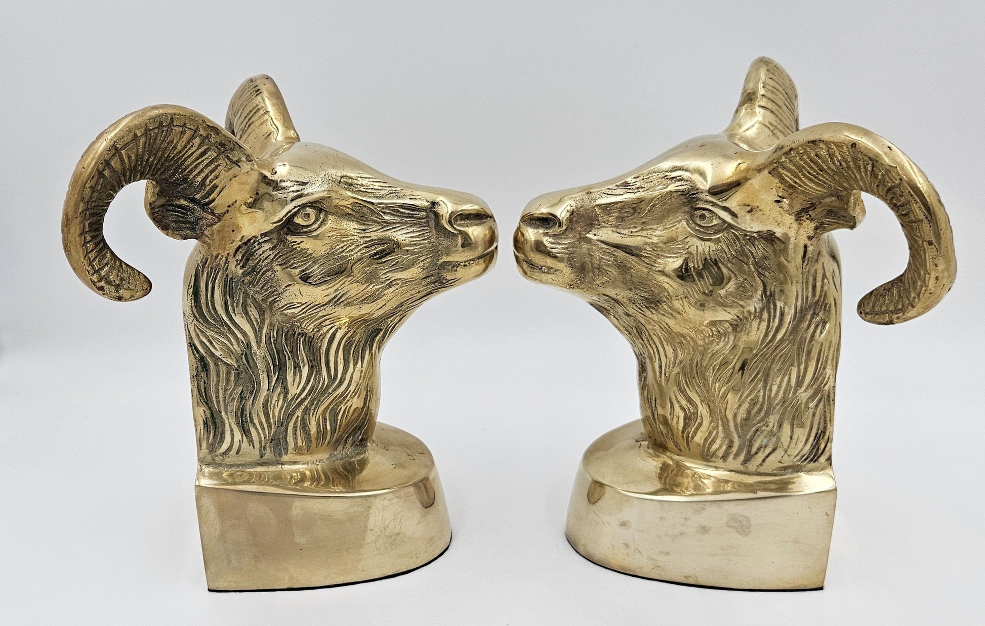 Brass Bookends Bookends Fantastic Large Weighted Brass Ram Sheep Aries Bookends Circa 1970/80s