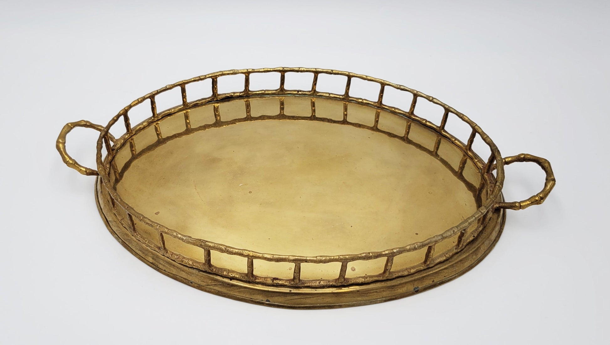 Brass Tray Serveware Vintage Solid Brass Bamboo Style Hollywood Regency Decorative Serving Tray