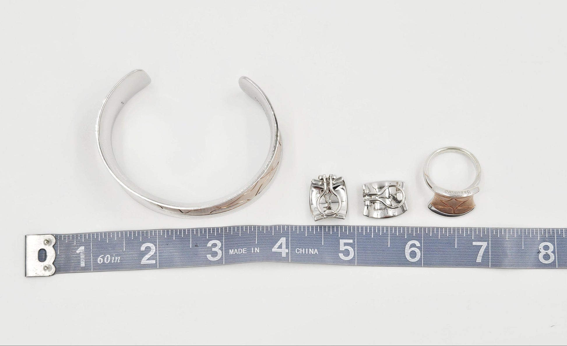 Breuning Jewelry Designer Breuning Sterling & Rose Gold Modernist Bracelet Earrings Ring Set