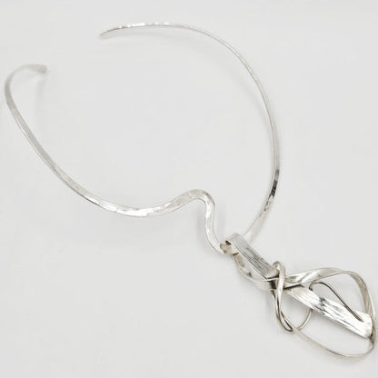 Signed Artisan BF Sterling Silver Unisex Modernist XL Neck Ring