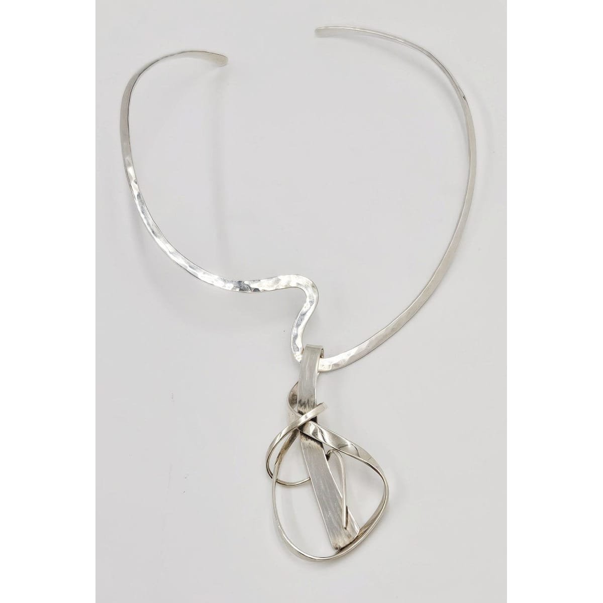 Signed Artisan BF Sterling Silver Unisex Modernist XL Neck Ring