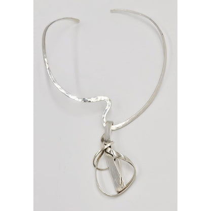 Signed Artisan BF Sterling Silver Unisex Modernist XL Neck Ring