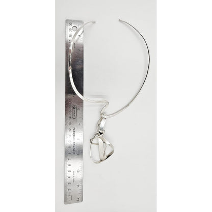 Signed Artisan BF Sterling Silver Unisex Modernist XL Neck Ring