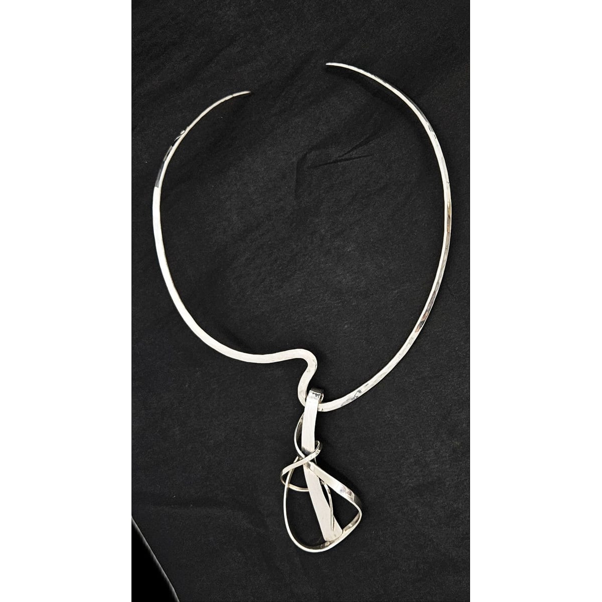 Signed Artisan BF Sterling Silver Unisex Modernist XL Neck Ring Pendant